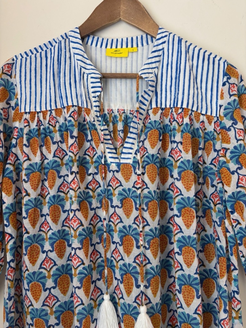 Roller Rabbit Serafina Block Print Fringe Tunic Top Small Swim Resortwear Summer - Picture 3 of 9